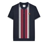 (XL, Navy) Lambretta Mens Greco Striped Knitted Short-Sleeved Polo Shirt