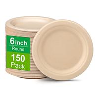 Greconv 150 Pack Bulk Paper Plates, Small Paper Plates 6 inch, 100% Compostable Plates Eco Friendly Disposable Plates, Brown Paper Plates for Dessert Cake Appetizer
