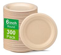 Greconv 300 Pack Small Compostable Paper Plates, 6 inch, Dessert, Brown
