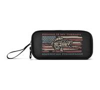 Gredecor Big Capacity Pencil Case Fishing Is My Therapy American Flag with Bass Pouch Pen Case Stationery Bag Boxes School College Office Organizer Supplies for Teens Girls Boys Adults Student