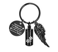 Gredstar Black Cylinder Urn Keychain for Ashes, Paw Prints Memorial Keepsake Key Chain, Cremation Urns with Angel Wing Design, Pet Remembrance Jewelry