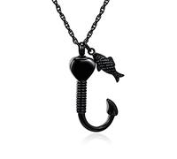 Gredstar Fishing Hook Urn Necklace for Ashes for Men Memorial Pendant Ashes Necklaces Keepsake Pendant Fish Hook Cremation Jewellery Bereavement Gift (Black-customize)
