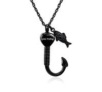 Gredstar Fishing Hook Urn Necklace for Ashes for Men Memorial Pendant Ashes Necklaces Keepsake Pendant Fish Hook Cremation Jewellery Bereavement Gift (Black)