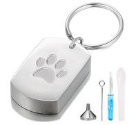 Gredstar Paw Print Cremation Urn Keychain - Silver Stainless Steel Memorial Keepsake for Dog or Cat Ashes, Sympathy Gift for Pet Loss