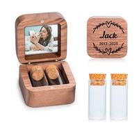 Gredstar Personalised Pet Memorial Keepsake Box with Glass Vial for Fur, Whiskers or Ashes - Custom Engraved Photo Text Dog Cat Loss Sympathy Gift