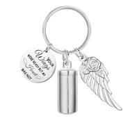Gredstar Silver Cylinder Urn Keychain for Ashes, Angel Wing Memorial Key Ring with Stainless Steel Cremation Pendant for Loved One or Pet, Sympathy Gifts