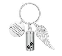 Gredstar Silver Cylinder Urn Keychain for Ashes, Paw Prints Memorial Keepsake Key Chain, Cremation Urns with Angel Wing Design, Pet Remembrance Jewelry