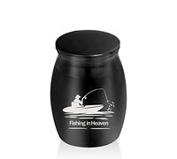 Gredstar Small Fishing Keepsake Urn for Human Ashes, Black Stainless Steel Decorative Cremation Urn, 1.57 inches