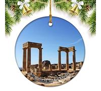 Greece Acropolis of Lindos Rhodes Christmas Ornaments for Tree Ceramic Pendant Double Sided Ornament Decor Xmas Gifts Porcelain Travel Souvenirs
