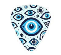 Greece-Bead-Blue-Evil-Eye 12 Pack Guitar Picks With 3 Thicknesses And Storage Box, Abs Plectrums For Electric Bass Guitar Players