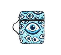 Greece-Bead-Blue-Eye Bible Cover Case with Handle, Water-Resistant Oxford Fabric Bible Bag Organizer with Zipper Pockets for Church