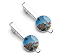 Greece Church on The Cliff of The Sea 2 Pcs Tie Clips for Men Tie Bar Tie Pins for Regular Ties Wedding Business