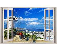 Greece Exotic Beach 3D Window View Decal Wall Sticker Decor Art Mural Sea 3D Personalized Wall Decals 60X90CM