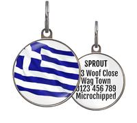 Greece Flag Dog ID Tag - Greek Flag Pet Tags with Customised Back - Custom Dog Name Tag with National Pride - Durable Metal & Resin Pet Tag for Dogs and Cats