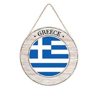Greece Flag Greece Seal Wood Door Sign Greece Wood Hanger Plaques, Patriotic Country Flag Wooden Sign for Front Porch Housewarming Gifts 20 X 20 CM