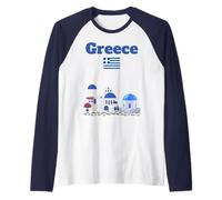 Greece flag holiday souvenir Cyclades Islands architecture Raglan Baseball Tee