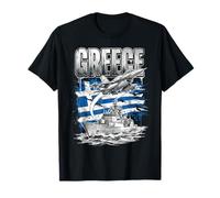 Greece Flag Military Veteran Fighter Jet and Warship T-Shirt