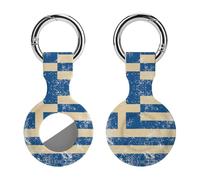 Greece Flag Vintage Funny GPS Cases Holder with Key Chain Ring Protective Cover Compatible with Airtag 1PCS