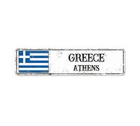 Greece Flag Vintage Metal Signs City Souvenir Athens Capital City Men Cave Decor Vintage Metal Signs National Flag Country Souvenir French Vintage Sign for Front Porch Living Room Bedroom 12x3in