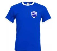 Greece Greek Retro Style Football Soccer Team 100% Cotton Adult Unisex T-Shirt (UK, Alpha, M, Regular, Regular, Blue)