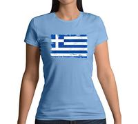 Greece Grunge Style Flag - Womens Crewneck T-Shirt - Light Blue - XL