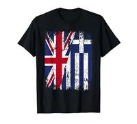 Greece Half Britain UK Friendship Flag Greek T-Shirt, Men, Black, 3X-Large