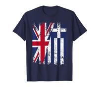 Greece Half Britain UK Friendship Flag Greek T-Shirt, Men, Navy Blue, 5X-Large