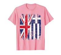 Greece Half Britain UK Friendship Flag Greek T-Shirt, Men, Pink, Large