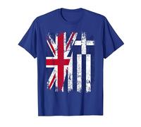 Greece Half Britain UK Friendship Flag Greek T-Shirt, Men, Royal Blue, Medium