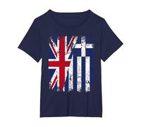 Greece Half Britain UK Friendship Flag Greek T-Shirt, Women's Plus, Navy Blue, 4X