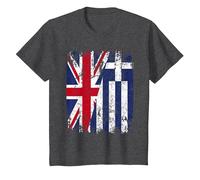 Greece Half Britain UK Friendship Flag Greek T-Shirt, Youth, Dark Heather Grey, Large