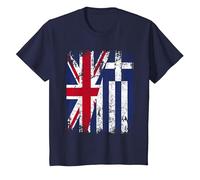 Greece Half Britain UK Friendship Flag Greek T-Shirt, Youth, Navy Blue, Medium