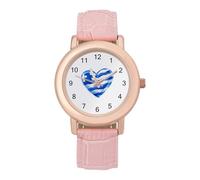 Greece Heart Art Flag Womens Elegant Watch Analogue Quartz Watch Leather Band Wristwatch
