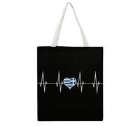 Greece Heartbeat Cute Greek Flag Canvas Tote Bag Reusable Shopping Grocery Bag Cloth Bags with Handles