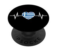 Greece Heartbeat Flag Lover Heart Vacation PopSockets Adhesive PopGrip