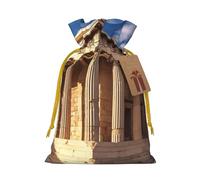Greece History Building Christmas Gift Bags with Tags & Ribbon Ties, Xmas Drawstring Candy Treat Bag Christmas Gifts Sacks Reusable Gift Wrapping Bags for Holiday Party Favors Small