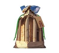 Greece History Building Christmas Gift Bags with Tags & Ribbon Ties, Xmas Drawstring Candy Treat Bag Christmas Gifts Sacks Reusable Gift Wrapping Bags for Holiday Party Favors Small