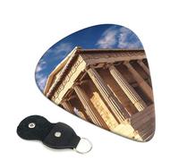 Greece History Building Guitar Picks 6 Pcs, 0.96mm Thickness Celluloid Plectrum with Leather Picks Holder, Personalized Guitar Pick for Bass Electric Acoustic Guitars Lovers Gift