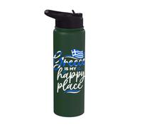 Greece is My Happy Place Greek Vacation Lover Stainless Steel Insulated Water Bottle