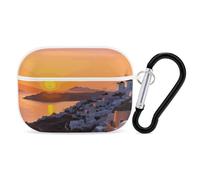 Greece Island Sunset Landscape AirPods Pro Case Cover with Keychain Ring PC Hard Shell Protective Case for AirPods Pro 2nd for Women Men Generation Easy Open Full Drop Protection Cover White-Style