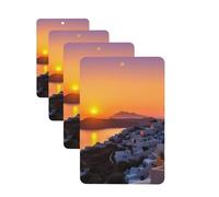 Greece Island Sunset Landscape Car Air Fresheners Cards Set of 4 Pieces Hanging Scented Cards for Wardrobe Bathroom Car Aromatherapy Tablets Rearview Mirror Pendant Car Fresheners Long Lasting