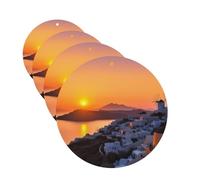 Greece Island Sunset Landscape Car Air Fresheners Cards Set of 4 Pieces Hanging Scented Cards for Wardrobe Bathroom Car Aromatherapy Tablets Rearview Mirror Pendant Car Fresheners Long Lasting