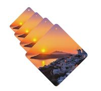 Greece Island Sunset Landscape Car Air Fresheners Cards Set of 4 Pieces Hanging Scented Cards for Wardrobe Bathroom Car Aromatherapy Tablets Rearview Mirror Pendant Car Fresheners Long Lasting