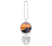 Greece Island Sunset Landscape Car Hanging Ornament Rear View Mirror Pendant Lucky Presents Hanging Ornament Funny Car Pendant for Office Auto Home Decoration Silver-style