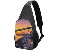 Greece Island Sunset Landscape Chest Pack for Men & Women,Chest Bag with Zipper Pockets,Adjustable Strap,Crossbody Bags for Travel,Daily
