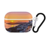Greece Island Sunset Landscape Earbuds Organizer Shockproof Protective Airpods Pro Cover with Carabiner Clip Anti Fall Carrying Earphone Case Cover for Airpods Pro 2nd Generation White