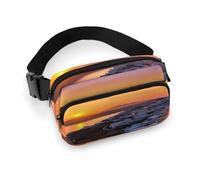 Greece Island Sunset Landscape Fanny Pack Belt Bag with Adjustable Strap Fashion Waist Bag for Outdoor Sports Hiking, white, 20x13cm, Full Printed Waist Bag