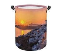 Greece Island Sunset Landscape Laundry Basket with Handles, Laundry Hamper with Internal Support, Foldable Waterproof Clothes Hamper 44x35cm for Bedroom, Bathroom, Laundry Room, Living Room