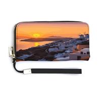 Greece Island Sunset Landscape Long Ladies Wallet for Men And Women,Slim Wallet with Zipper Pocket,Travel Wallets in Gift Box