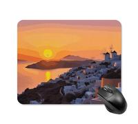 Greece Island Sunset Landscape Mouse Pad Square Mouse Mat Non-Slip Rubber Base Mousepad Wireless Mice Mat for Gaming, Office & Home, Waterproof Mouses Mats for Laptop/Desktop 20 * 25cm